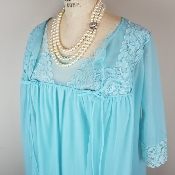 Vintage 1950's Beautiful Blue Peignoir Set Size Small Henson Kickernick - Picture 9 of 16